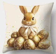 POSZEWKA WIELKANOCNA ZAJĄC JAJA PISANKI ZŁOTY 45x45
