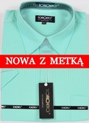 Koszula męska miętowa w paski na krótki rękaw kołnierzyk 40/41