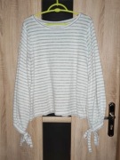 74 Biała pluszowa bluzka w szare paski na długi rękaw rozmiar L