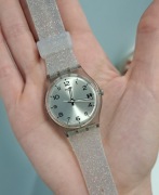 Zegarek swatch gent srebrny brokatowy czytelny wymienne paski