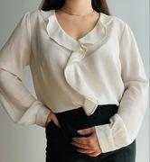 Koszula vintage biała dłuższa falbanka elegancka balonowy rękaw 42 XL