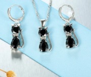 Srebro elegancki naszyjnik i kolczyki kotek 925 czarny