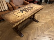 Ława rozkładana stół retro z szybą