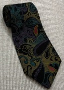 Jedwab 100%, krawat męski, czarny, beż, zieleń 147 cm