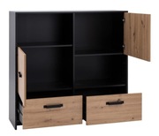 Regał czarny mat/dąb, industrialny, STONE II, 2D2S