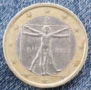 MONETA 1 EURO WŁOCHY 2002  Leonardo da Vinci