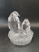Szklana figurka pingwin pingwinki na lodzie dekoracja rzeźba 