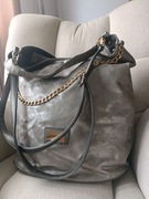 Duża torebka worek połyskująca szara złoty łańcuch