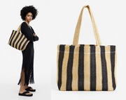 H&M słomkowa torebka NOWA koszyk rafii plażowa czarne paski