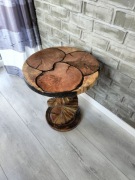 Stolik kawowy okrągły Dębowo - Bukowy z czarną żywica perłową