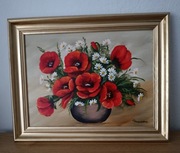 Obraz olejny Maki w złotej ramie