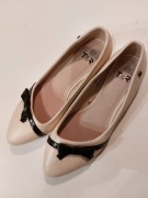 Baleriny damskie kremowe z kokardką czarną roz.37