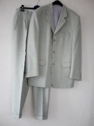 Szaro-beżowy garnitur męski, kompletny, 45% wełna, len, r.52/L