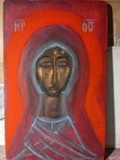 iKONA NA DESCE TEMPERA JAJECZNA ROZ  21X33 CM