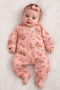 Pajacyk niemowlęcy różowy w misie – 100% bawełna 6-9 mies,(68-74 cm)