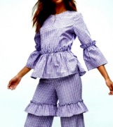 Luksusowa bluzka z baskinką   w kratkę rozmiar XS/S