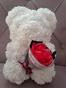 Miś z róż biały rose teddy, piankowe róże, 25cm Walentynki, urodziny