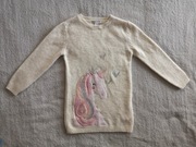 Kremowy beżowy elegancki sweter w cekinowy jednorożec Primark 128