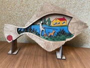 3D obraz ryby z wędkarzem, rękodzieło