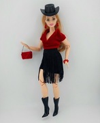 Sukienka suknia ubranko kowbojki dla lalki Barbie CURVY zestaw 10 element