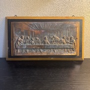 Stary Obraz metal na drewnie plaskorzezba OSTATNIA WIECZERZA