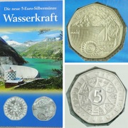 Moneta 5 euro Austria 2003 - Siła wody - blister, srebro, AG