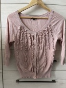 Sweterek damski z rękawem 3/4 pudrowy róż