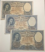 3x 100 zł 1919 Tadeusz Kościuszko - Londyn - CIEKAWY ZESTAW - Inwestycja