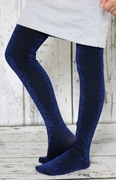 Brokatowe Granatowe Rajstopy 152/158