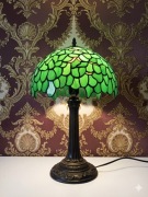 Lampa witrażowa gabinetowa styl Tiffany. 48cm Retro zielona. Witraż