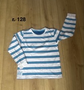 Bluzka z długim rękawem w granatowe i niebieskie paski, r.128 (7-8lat)