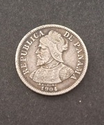 Moneta Panama Srebrne 5 centesimos 1904 rok.  Fajny stan.