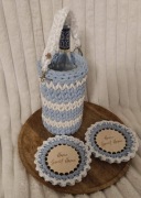 Ręcznie wykonana tuba na butelkę wina/wódki + 2 podstawki pod szklanki.