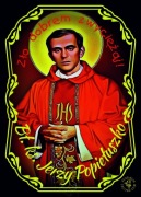 Jerzy Popiełuszko - różaniec z relikwią - czerwony 