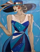 "Posągowa w błękicie " obraz ręcznie malowany 70x100 cm