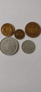 Stare monety francuskie 50 centimes, 1,2,5 franków, zestaw 5 monet