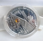 10 zł 2002 XVII MŚ PIŁKA NOŻNA / SREBRO Ag925 / BURSZTYN / NBP / UNC / KAPS