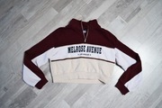 Bluza bordowo beżowa H&M S krótka sportowa oldschool