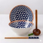 Zestaw - duża ceramiczna miska na ramen, bowl, udon z łyżką i pałeczkami