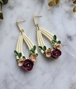 Wiszące kwiatowe kolczyki łezki w kolorze kremowym z gliny polimerowej