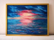 Obraz w oprawie, granatowy zachód