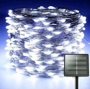 Lampki do ogrodu solarne 300 led 32m ledowe balkonowe chłodne białe