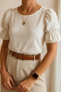 Bluzka z bufkami lato rozmiar S Elegancka kremowa old money vintage casual