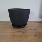 Doniczka ceramiczna czarna z podstawką 16cm/13cm