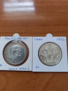 3 Marki 1913 Bitwa narodów i 3 Marki 1911 Prusy srebro
