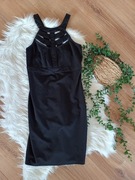 Czarna sukienka z dekoltem w paski 36S  wizytowa mała czarna krótka mini