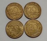 [moneta] 20 Centimes Francja 1967–1981 Marianne Zestaw 4 monet