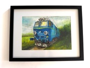 Obraz akwarela kolejowa – lokomotywa ET22 „Byk” PKP Cargo | sygnowana