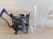 PODSTAKANNIK SREBRZONY KOSZYCZEK UCHWYT SZKLANKA SECESJA