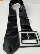 Vintage pasek skóra lakierowana prostokątna klamra 